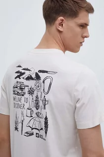 Koszulki męskie - Jack Wolfskin t-shirt bawełniany męski kolor beżowy z nadrukiem - grafika 1