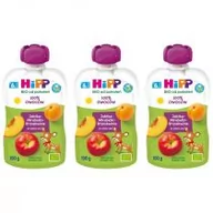 Desery dla dzieci - Hipp Mus owocowy po 6. miesiącu jabłka-mirabelki-brzoskwinie zestaw 3 x 100 g Bio - miniaturka - grafika 1