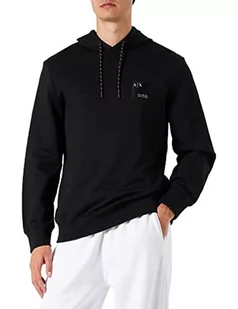 Armani Exchange Męska bluza z kapturem, kieszenie, logo na przodzie, czarna, ekstra mała - Bluzy męskie - miniaturka - grafika 1