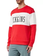 Bluzy męskie - Jack&Jones Męska bluza JJCEMB Sweat Crew Neck, True Red, L, czerwony (True Red), L - miniaturka - grafika 1