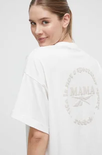 Reebok t-shirt bawełniany MATERNITY damski kolor beżowy - Koszulki sportowe damskie - miniaturka - grafika 1