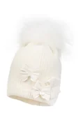 Czapki dla dzieci - Dziewczęca czapka na zimę TRINE z pomoponem ekri - miniaturka - grafika 1
