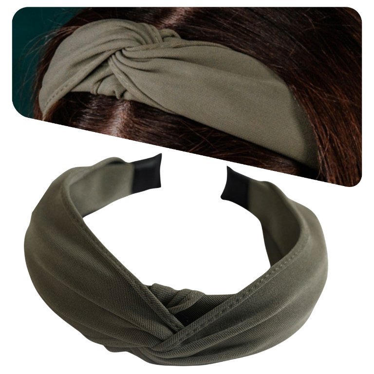 Opaska do Włosów Khaki Szeroka na Głowę z Ozdobnym Supłem Lekka i Wygodna