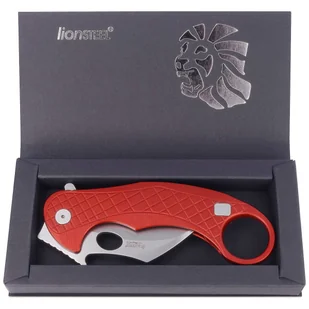 Nóż składany LionSteel L.E.One Karambit Red Aluminium, Stone Washed MagnaCut by Emerson Design (LE1 A RS) - Noże - miniaturka - grafika 4