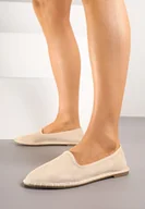 Espadryle damskie - Beżowe Espadryle Balerinki z Ozdobnymi Przeszyciami Firavione - miniaturka - grafika 1