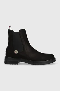 Tommy Hilfiger sztyblety zamszowe Th Coin Flat Boot damskie kolor czarny na płaskim obcasie - Botki damskie - miniaturka - grafika 1