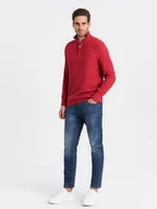 Swetry męskie - Męski dzianinowy sweter z rozpinaną stójką - czerwony V8 OM-SWZS-0105 - Ombre Clothing - miniaturka - grafika 1