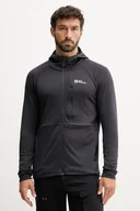Bluzy męskie - Jack Wolfskin bluza KOLBENBERG męska kolor czarny z kapturem gładka A63966 - miniaturka - grafika 1