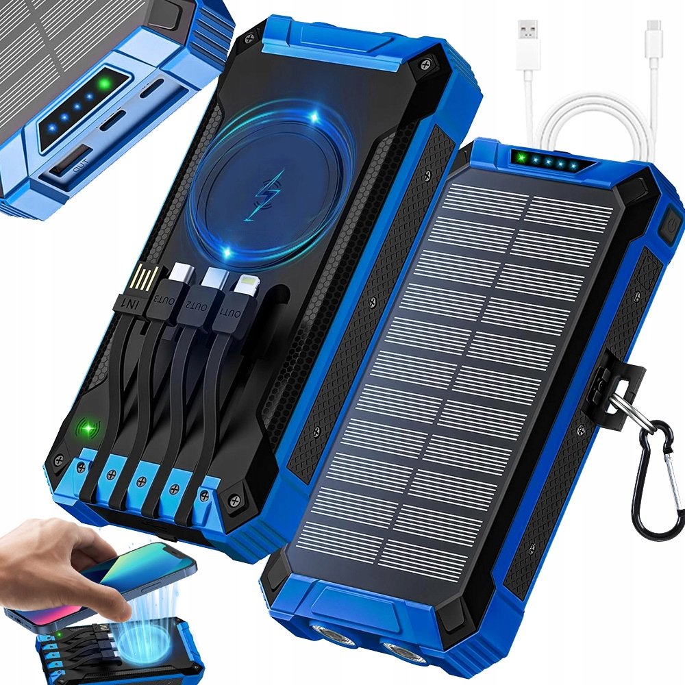 Powerbank Indukcyjny Ładowarka Solarna 26800mAh 15W 6xUSB Latarka 2xLED