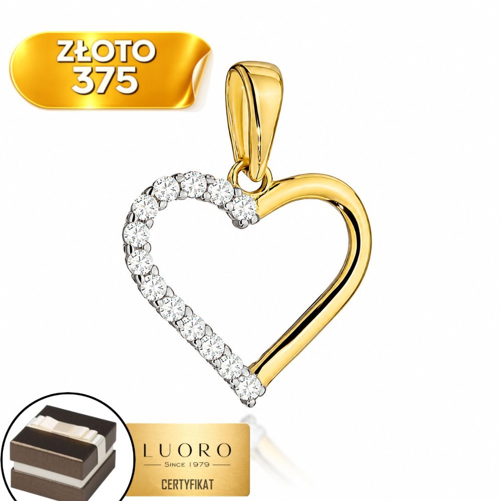 ZAWIESZKA ZŁOTA 375 SERCE Z CYRKONIAMI 1,7 CM ELEGANCKA KLASYKA