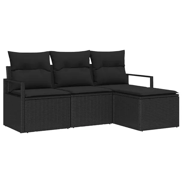 Zestaw Sof Ogrodowych Modułowych Rattan Czarny, 3 Elementy