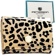 Portfele - Modny portfel damski PETERSON mały skórzany elegancki lakierowany karty gotówka ochrona RFID złoty - miniaturka - grafika 1