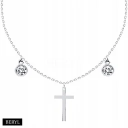 Naszyjnik CHOKER srebro 925 krzyżyk cyrkonie - Biżuteria religijna - miniaturka - grafika 1