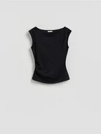 Bluzki damskie - Reserved - Bluzka z drapowaniem - granatowy - miniaturka - grafika 1