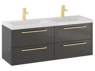 Szafka Wisząca Z Umywalką RON 120 cm DUO - Titan Wysoki Połysk - Uchwyty Złote Szczotkowane - Szafki łazienkowe - miniaturka - grafika 1