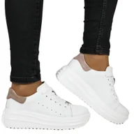 Półbuty damskie - DAMSKIE SNEAKERSY SKÓRZANE NA GRUBEJ PODESZWIE FILIPPO 6739 BIAŁO BEŻOWE - miniaturka - grafika 1