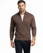 Swetry męskie - Rozpinany sweter męski z stójką bawełniany ciemny brąz Recea - miniaturka - grafika 1