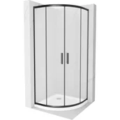 Kabiny prysznicowe - Mexen Rio kabina prysznicowa półokrągła 80x80 cm, szron, czarna + brodzik Flat, biały - miniaturka - grafika 1