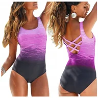 Stroje kąpielowe - STRÓJ KĄPIELOWY MONOKINI BOHO FIOLETOWY KOSTIUM NA BASEN JEDNOCZĘŚCIOWY L - miniaturka - grafika 1