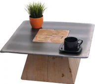 Ławy i stoliki kawowe - Stolik kawowy HWC-L76, stolik boczny do salonu, industrialny stolik z litego drewna MVG, 60x60cm naturalny o metalicznym wyglądzie - miniaturka - grafika 1