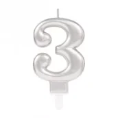 Urodziny dla dorosłych - Amscan Świeczka cyferka 3 Sparkling Celebrations srebrna - miniaturka - grafika 1