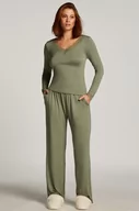 Piżamy damskie - Hunkemöller Koronkowa piżama z długim rękawem Zielony - miniaturka - grafika 1