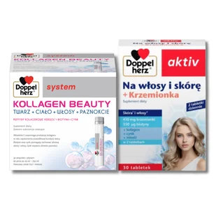 Doppelherz® system KOLLAGEN BEAUTY, 30 ampułek po 25ml + Doppelherz® aktiv Na włosy i skórę + Krzemionka, 30 tabletek ZESTAW - Suplementy diety - miniaturka - grafika 1