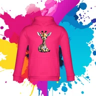 Bluzy dla dziewczynek - Bluza dziecięca typu kangurka z kapturem w kolorze różowym z nadrukiem żyrafa 10 lat - miniaturka - grafika 1
