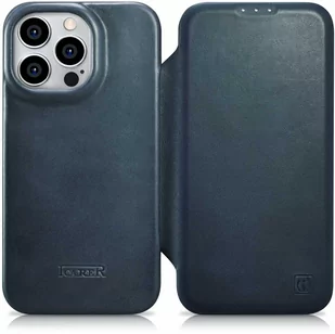 iCarer CE Oil Wax Premium Leather Folio Case skórzane etui iPhone 14 Pro z klapką magnetyczne MagSafe niebieski (AKI14220706-BU) - Etui i futerały do telefonów - miniaturka - grafika 1