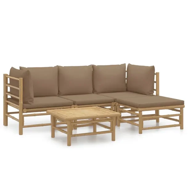 Zestaw Wypoczynkowy do Ogrodu z Bambusa: Sofa, Stół, Podnóżek, Poduszki