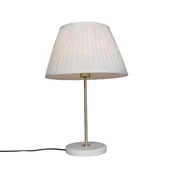 Lampy stojące - QAZQA Lampa stołowa retro mosiądz klosz plisowany kremowy 35cm - Kaso - miniaturka - grafika 1