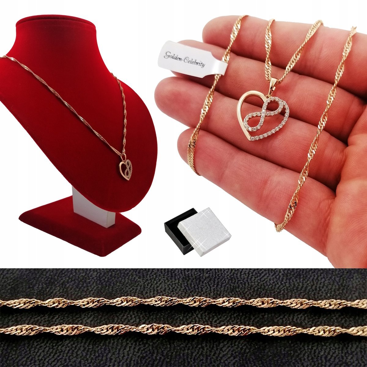 Złoty Naszyjnik Serce Nieskończoność + Dedykacja