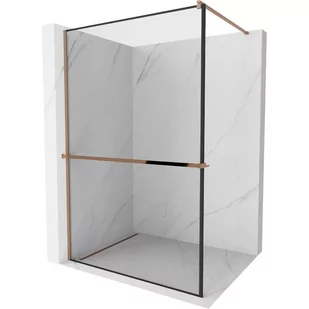 Mexen Kioto+ ścianka prysznicowa z półką i relingiem 70 x 200 cm, transparent/czarny wzór 8 mm, różowe złoto - Ścianki i drzwi prysznicowe - miniaturka - grafika 1