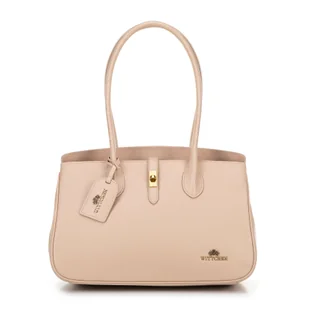 Skórzana torebka shopper z chwostem beżowa - Torebki damskie Skórzana torebka shopper z chwostem beżowa - Torebki damskie - miniaturka - grafika 1