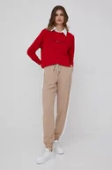 Spodnie damskie - Tommy Hilfiger spodnie damskie kolor beżowy gładkie - miniaturka - grafika 1