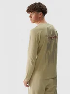 Koszulki sportowe męskie - Męski longsleeve z nadrukiem 4F 4FWAW24TLONM316 - beżowy - miniaturka - grafika 1