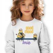 Bluzy dla dziewczynek - Bluza Dziecięca Biała Minionki Good Mood *Twoje Imię* Rozmiar 116 Cm Wzory - miniaturka - grafika 1
