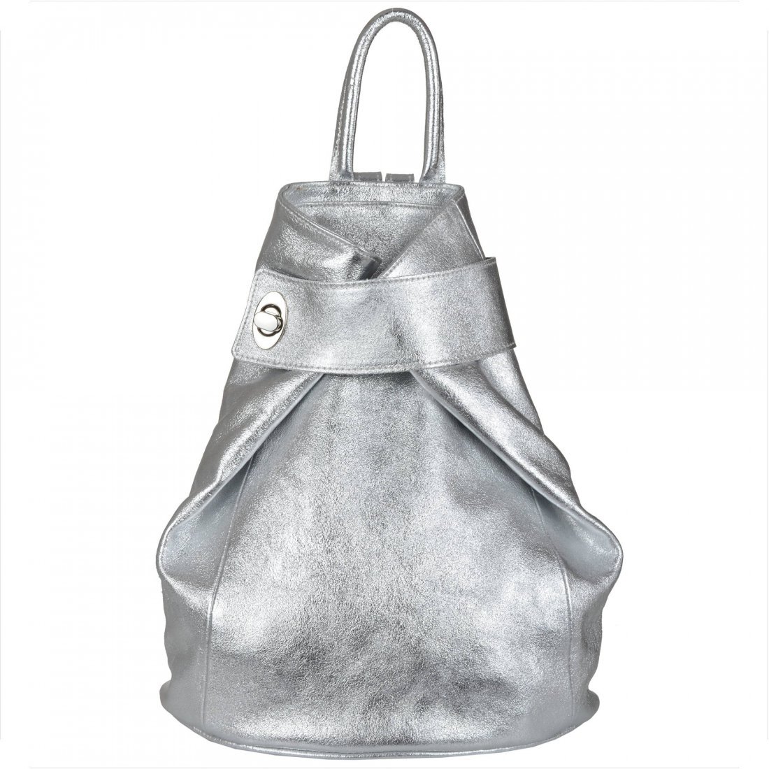 Zgrabny plecak skórzany damski srebrny metaliczny VERA PELLE