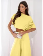 Komplety damskie - Komplet z wiskozy z szerokimi spodniami VILENA - cytrynowy - miniaturka - grafika 1