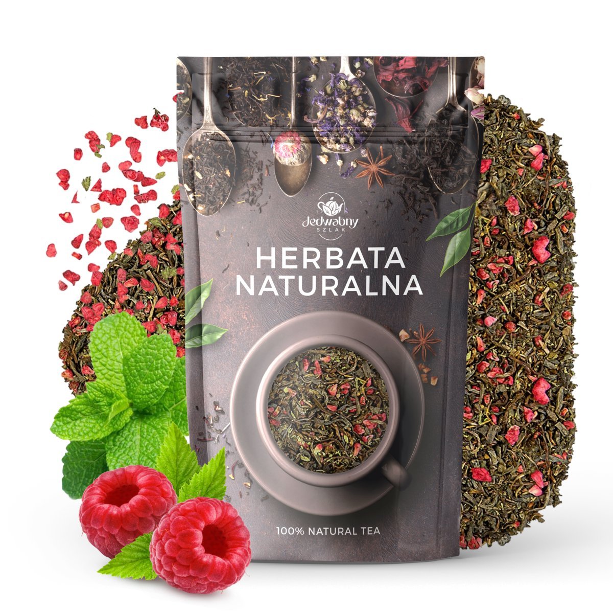 Herbata zielona Malinowo-Miętowa 100g codzienna LIŚCIE naturalna na prezent