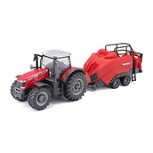 Samochody i pojazdy dla dzieci - TRAKTOR Massey Ferguson 8740S + belownica Bburago - miniaturka - grafika 1