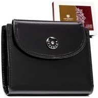 Portfele - Mały portfel damski czarny PETERSON skórzany ochrona rfid stop elegancki na zatrzask rozbudowany na karty - miniaturka - grafika 1