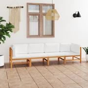 Sofy ogrodowe - vidaXL 4-os sofa ogrodowa z kremowymi poduszkami lite drewno tekowe 3087210 - miniaturka - grafika 1