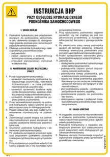 IAE16 INSTRUKCJA BHP PRZY OBSŁUDZE PODNOŚNIKA SAMOCHODOWEGO HYDRAULICZNEGO, HN - PŁYTA ELASTYCZNA 0,4MM; (245X350MM) - Instrukcje stanowiskowe BHP - miniaturka - grafika 1