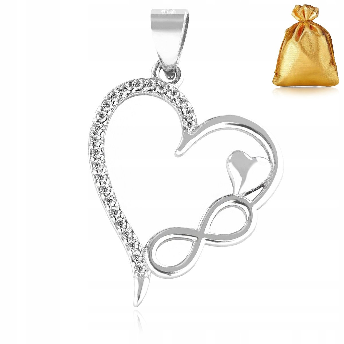 ZAWIESZKA NA ŁAŃCUSZEK 925 WISIOREK SREBRNY SERCE NIESKOŃCZONOŚĆ + CYRKONIE