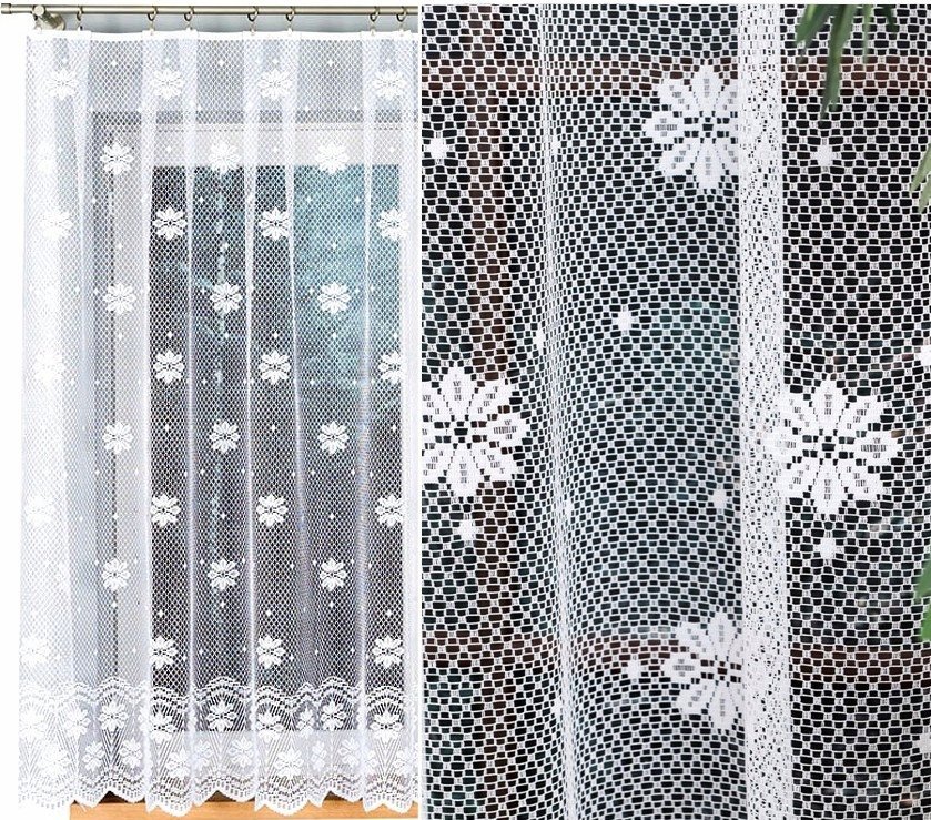 Firana żakardowa wzór 779031, 400x160cm prosta w kwiaty (z obszyciem)