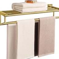 Wieszaki łazienkowe - Wieszak na ręczniki, wieszak na ręczniki z podwójnym relingiem, wieża ścienna do łazienki i toalety, złoty 60 cm - miniaturka - grafika 1