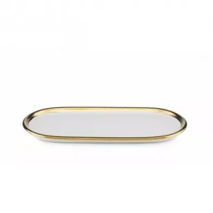 HowHomely Taca dekoracyjna Lovia White Gold 25 cm - Tace i patery - miniaturka - grafika 1