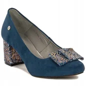 Czółenka - Granatowe czółenka Maciejka 3356A-17 słupek skóra zamszowa r.40 - miniaturka - grafika 1