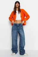 Swetry damskie - Trendyol FeMan Oversize Basic kardigan z dzianiny z dekoltem w serek, pomarańczowy, S, pomarańczowy, S - miniaturka - grafika 1